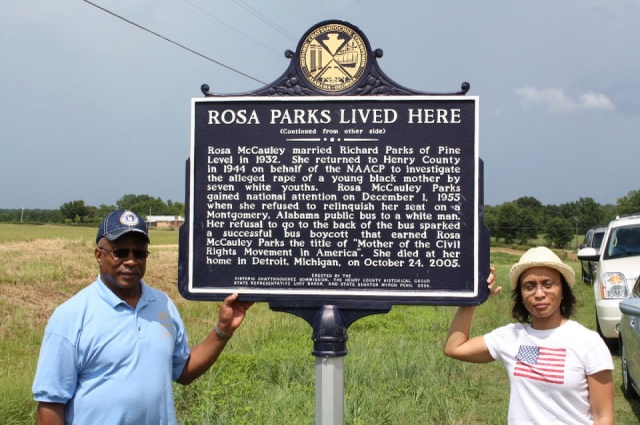 Phil and Tammy at historic Sign of where Rosa Parks lived